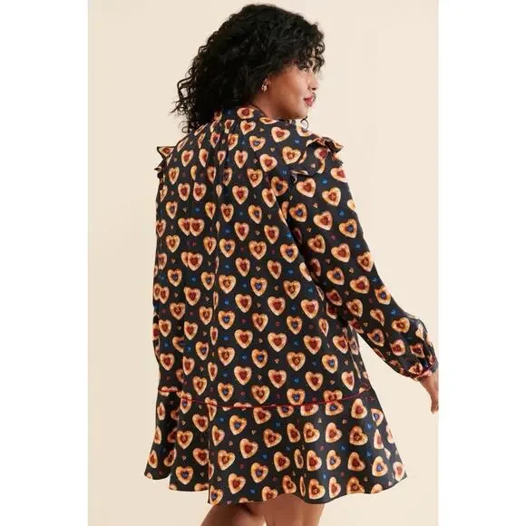 Rachel Antonoff Long Sleeve Mini Laura Dress 100% Cotton Heart Cookies Tie Neck - Picture 3 of 12